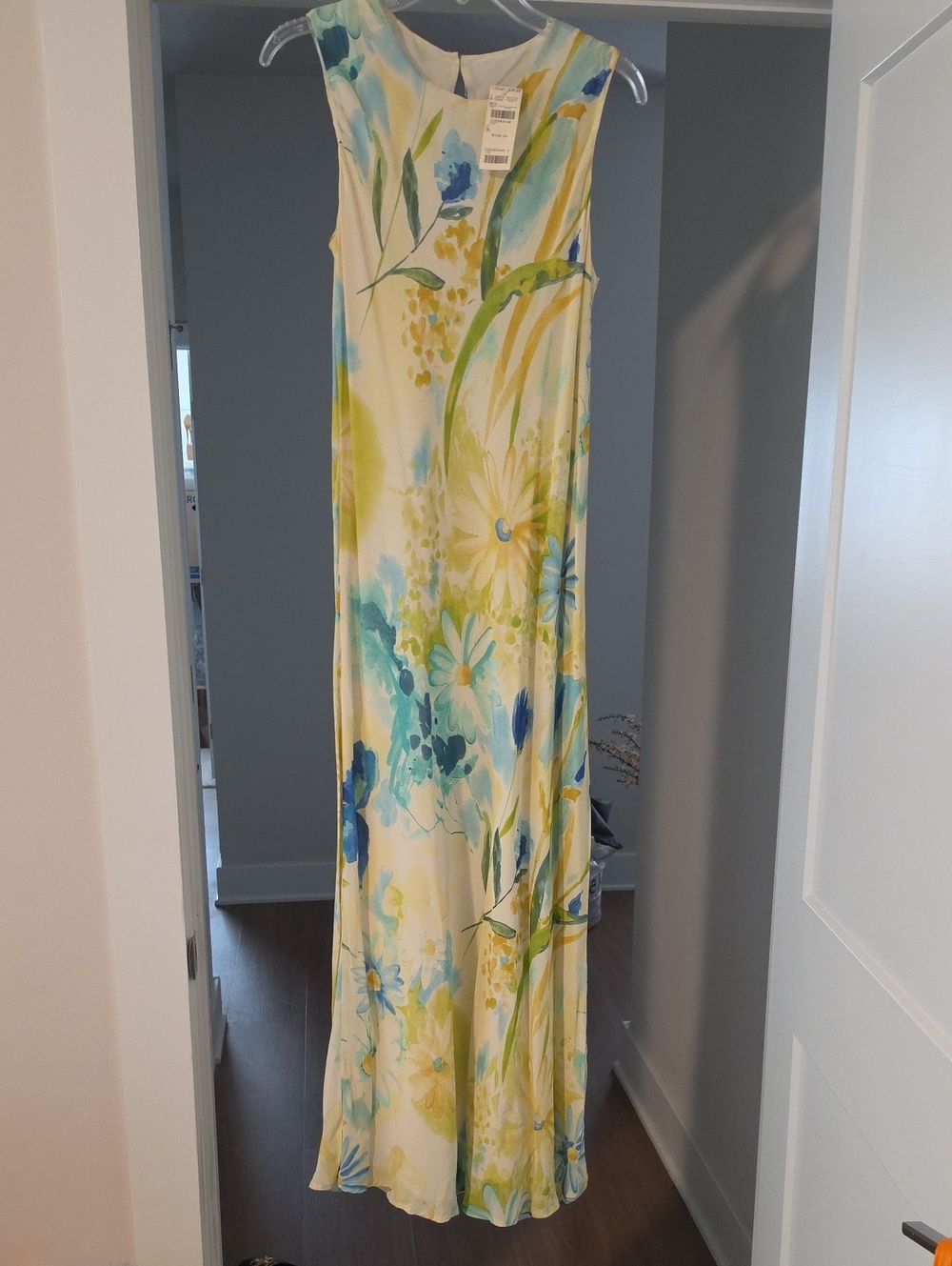 Sleeveless Floral Maxi Dress in Cream, Blue & Yellow